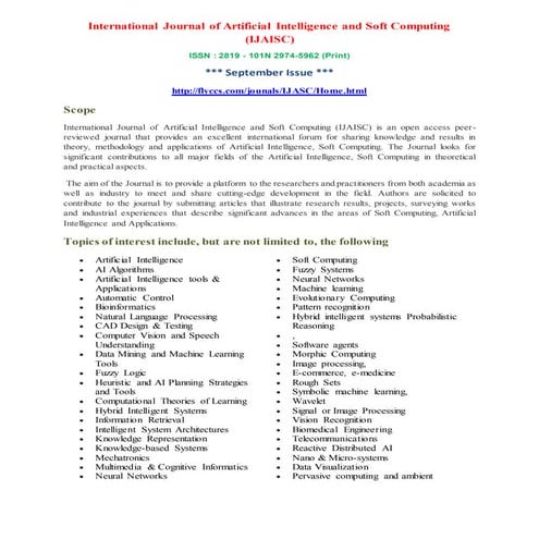 International Journal of Artificial Intelligence and Soft Computing (IJAISC) 