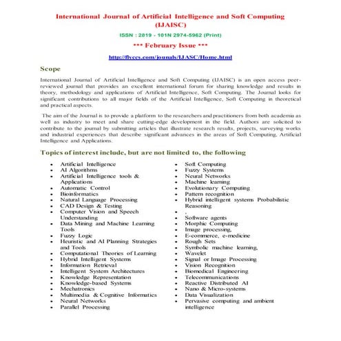 International Journal of Artificial Intelligence and Soft Computing (IJAISC)