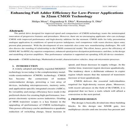 Enhancing Full Adder Efficiency for Low-Power Applications in 32nm CMOS Techn...