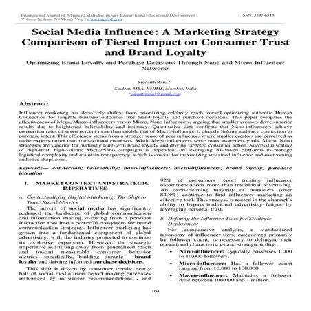 Social Media Influence: A Marketing Strategy Comparison of Tiered Impact on Consumer Trust and Brand Loyalty