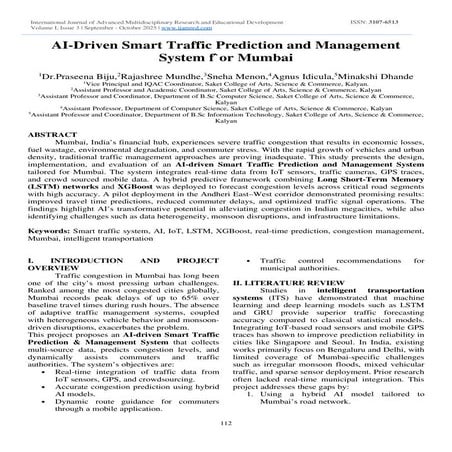 AI-Driven Smart Traffic Prediction and Management System for Mumbai