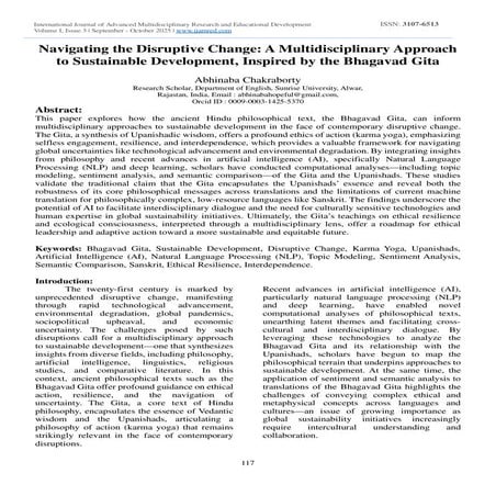 Navigating the Disruptive Change: A Multidisciplinary Approach to Sustainable Development, Inspired by the Bhagavad Gita