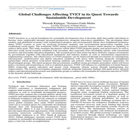 Global Challenges Affecting TVET in its Quest Towards Sustainable Development