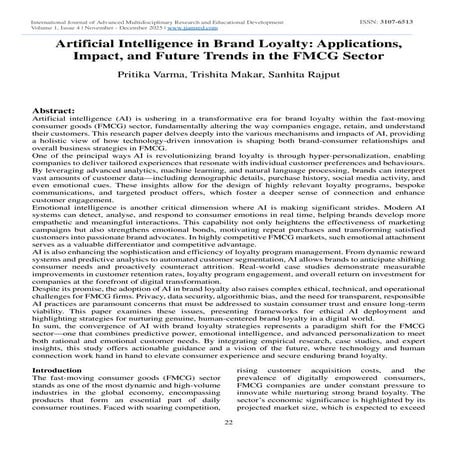 Artificial Intelligence in Brand Loyalty: Applications, Impact, and Future Trends in the FMCG Sector