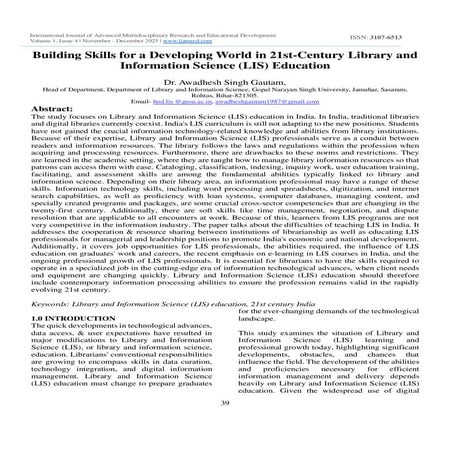 Building Skills for a Developing World in 21st-Century Library and Information Science (LIS) Education