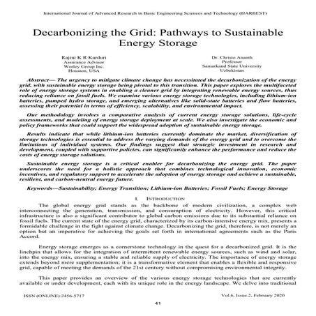 Decarbonizing the Grid: Pathways to Sustainable Energy Storage