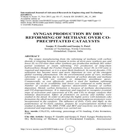 SYNGAS PRODUCTION BY DRY REFORMING OF METHANE OVER CO-PRECIPITATED ...