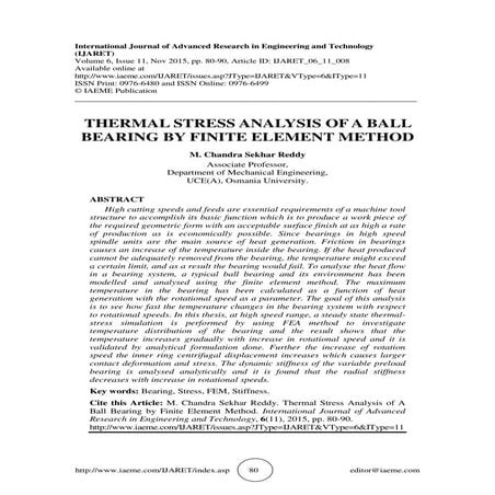 THERMAL STRESS ANALYSIS OF A BALL BEARING BY FINITE ELEMENT METHOD