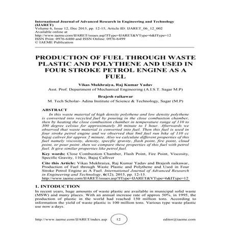 PRODUCTION OF FUEL THROUGH WASTE PLASTIC AND POLYTHENE AND USED IN FOUR STROK...