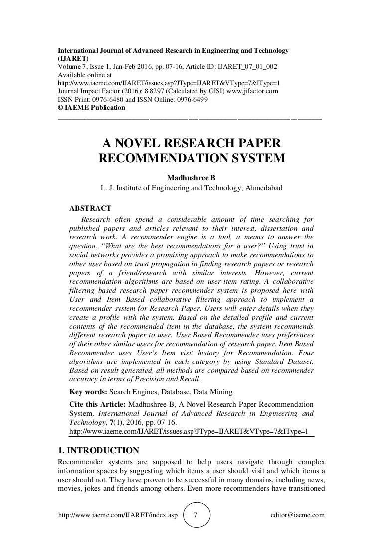 sample recommendations in research paper