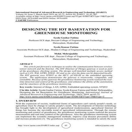 DESIGNING THE IOT BASESTATION FOR GREENHOUSE MONITORING