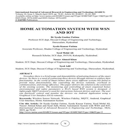 HOME AUTOMATION SYSTEM WITH WSN AND IOT