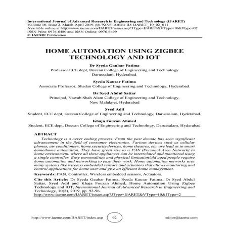 HOME AUTOMATION USING ZIGBEE TECHNOLOGY AND IOT