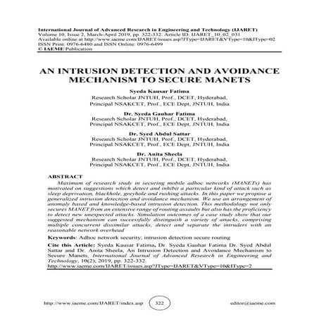 AN INTRUSION DETECTION AND AVOIDANCE MECHANISM TO SECURE MANETS