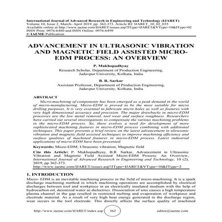 ADVANCEMENT IN ULTRASONIC VIBRATION AND MAGNETIC FIELD ASSISTED MICROEDM PROC...