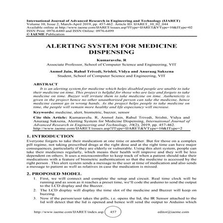 ALERTING SYSTEM FOR MEDICINE DISPENSING | PDF