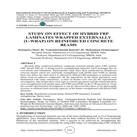 STUDY ON EFFECT OF HYBRID FRP LAMINATES WRAPPED EXTERNALLY (U-WRAP) ON REINFO...
