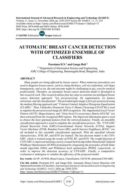 AUTOMATIC BREAST CANCER DETECTION WITH OPTIMIZED ENSEMBLE OF CLASSIFIERS