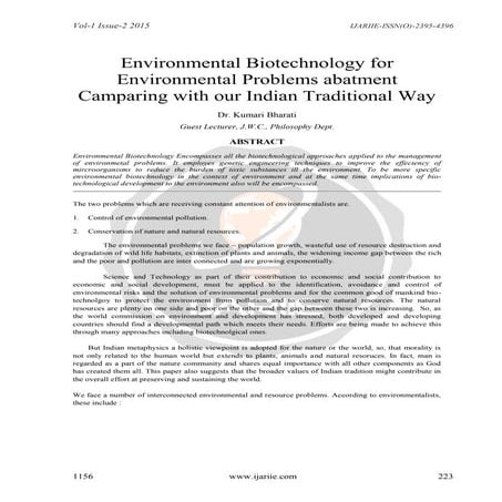 Environmental Biotechnology for Environmental Problems abatment Camparing wit...