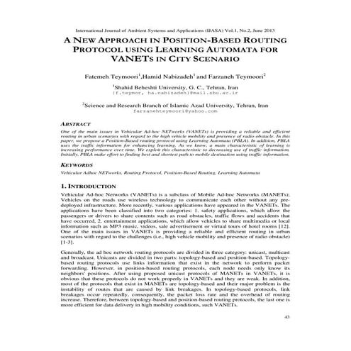 A new approach in position-based routing Protocol using learning automata for...