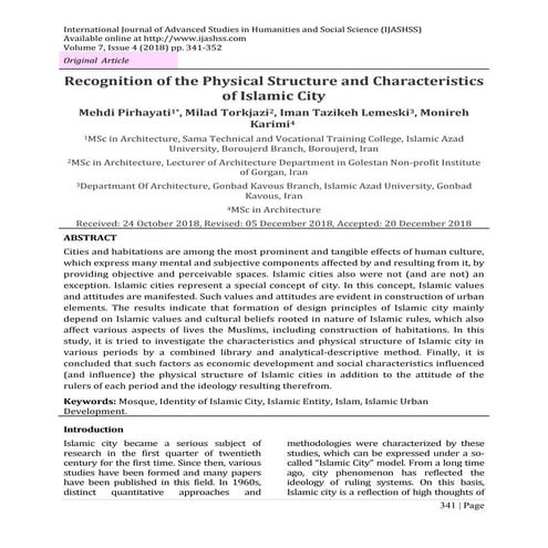 Recognition of the Physical Structure and Characteristics of Islamic City