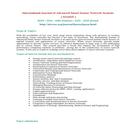 International Journal of Advanced Smart Sensor Network Systems  ( IJASSN )