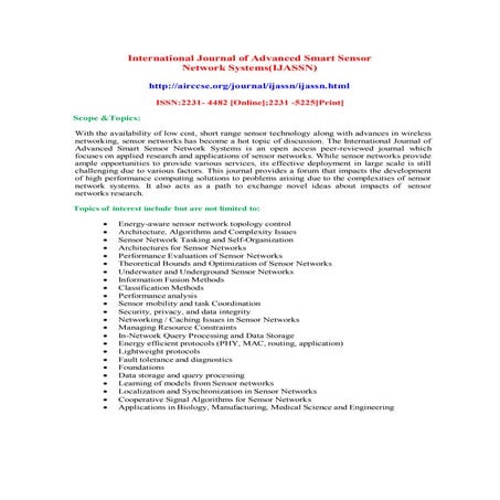 International Journal of Advanced Smart Sensor Network Systems (IJASSN)