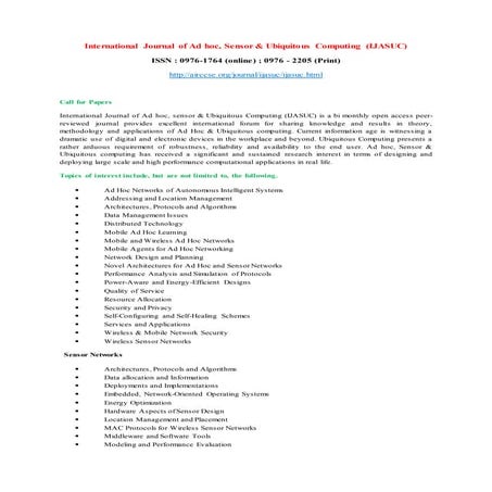 International Journal of Ad hoc, Sensor & Ubiquitous Computing (IJASUC) 