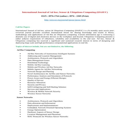 International Journal of Ad hoc, sensor & Ubiquitous Computing (IJASUC)