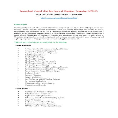 International Journal of Ad hoc, sensor & Ubiquitous Computing (IJASUC)