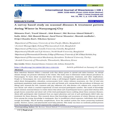 A survey based study on seasonal diseases & treatment pattern during Winter i...