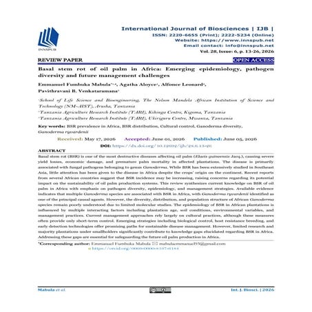 Basal Stem Rot of Oil Palm in Africa: Epidemiology, Pathogen Diversity ...