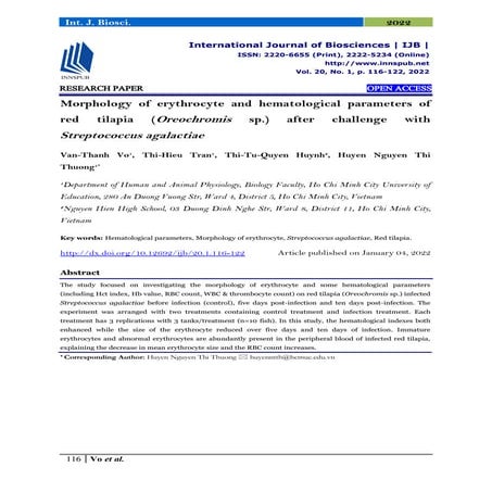 Morphology of erythrocyte and hematological parameters of red tilapia (Oreoch...