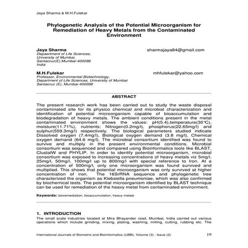 Phylogenetic Analysis of the Potential Microorganism for Remediation of Heavy...