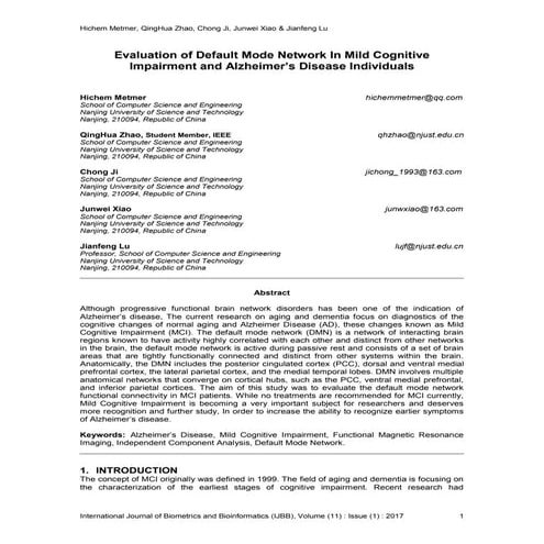 Evaluation of Default Mode Network In Mild Cognitive Impairment and Alzheimer...