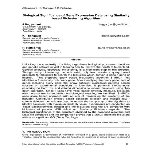Biological Significance of Gene Expression Data Using Similarity Based Biclus...