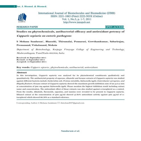 Studies on phytochemicals, antibacterial efficacy and antioxidant potency of ...