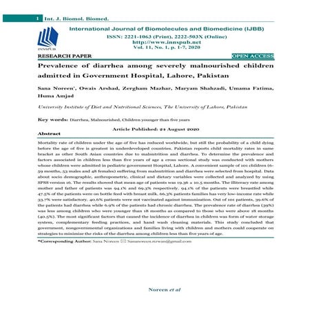 Prevalence of diarrhea among severely malnourished children admitted in ...