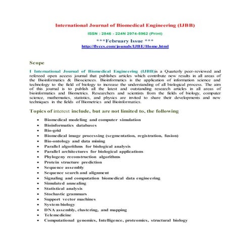 International Journal of Bioinformatics & Biosciences (IJBB)
