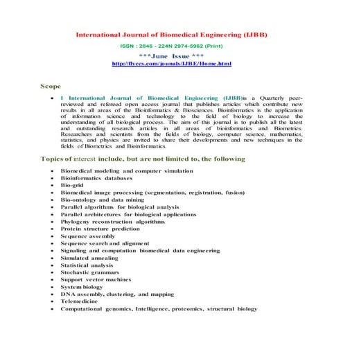 International Journal of Bioinformatics & Biosciences (IJBB)