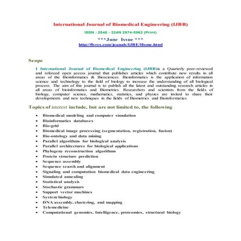 International Journal of Bioinformatics & Biosciences (IJBB)