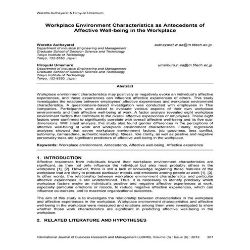 Workplace Environment Characteristics as Antecedents of Affective Well-being ...