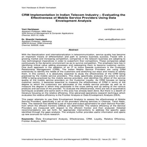 CRM Implementation in Indian Telecom Industry – Evaluating the Effectiveness ...