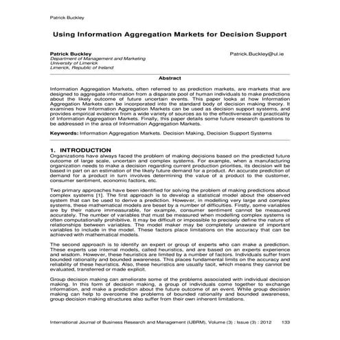 Using Information Aggregation Markets for Decision Support