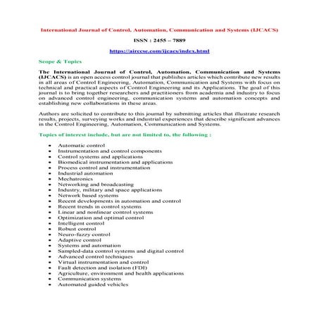 International Journal of Control, Automation, Communication and Systems (IJCACS)
