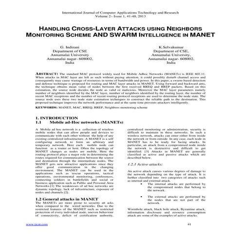 HANDLING CROSS-LAYER ATTACKS USING NEIGHBORS MONITORING SCHEME AND SWARM INTE...
