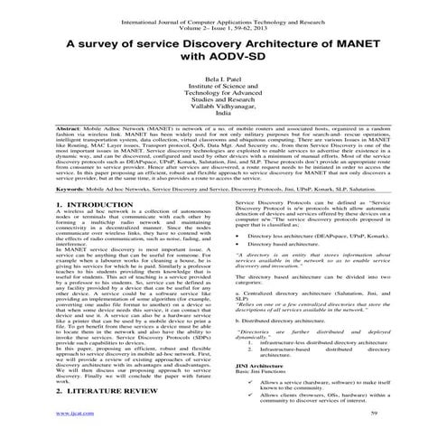 A survey of service Discovery Architecture of MANET with AODV-SD
