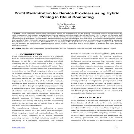 Profit Maximization for Service Providers using Hybrid Pricing in Cloud Compu...