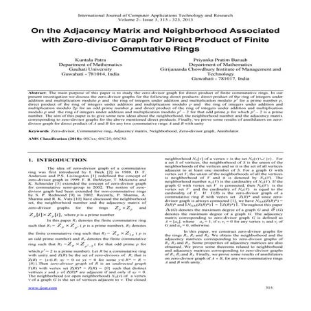 On the Adjacency Matrix and Neighborhood Associated with Zero-divisor ...