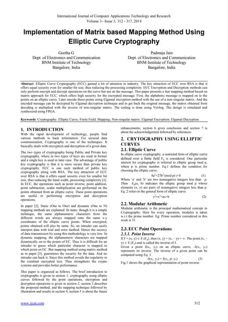 Ijcatr03051008Implementation of Matrix based Mapping Method Using Elliptic Cu...